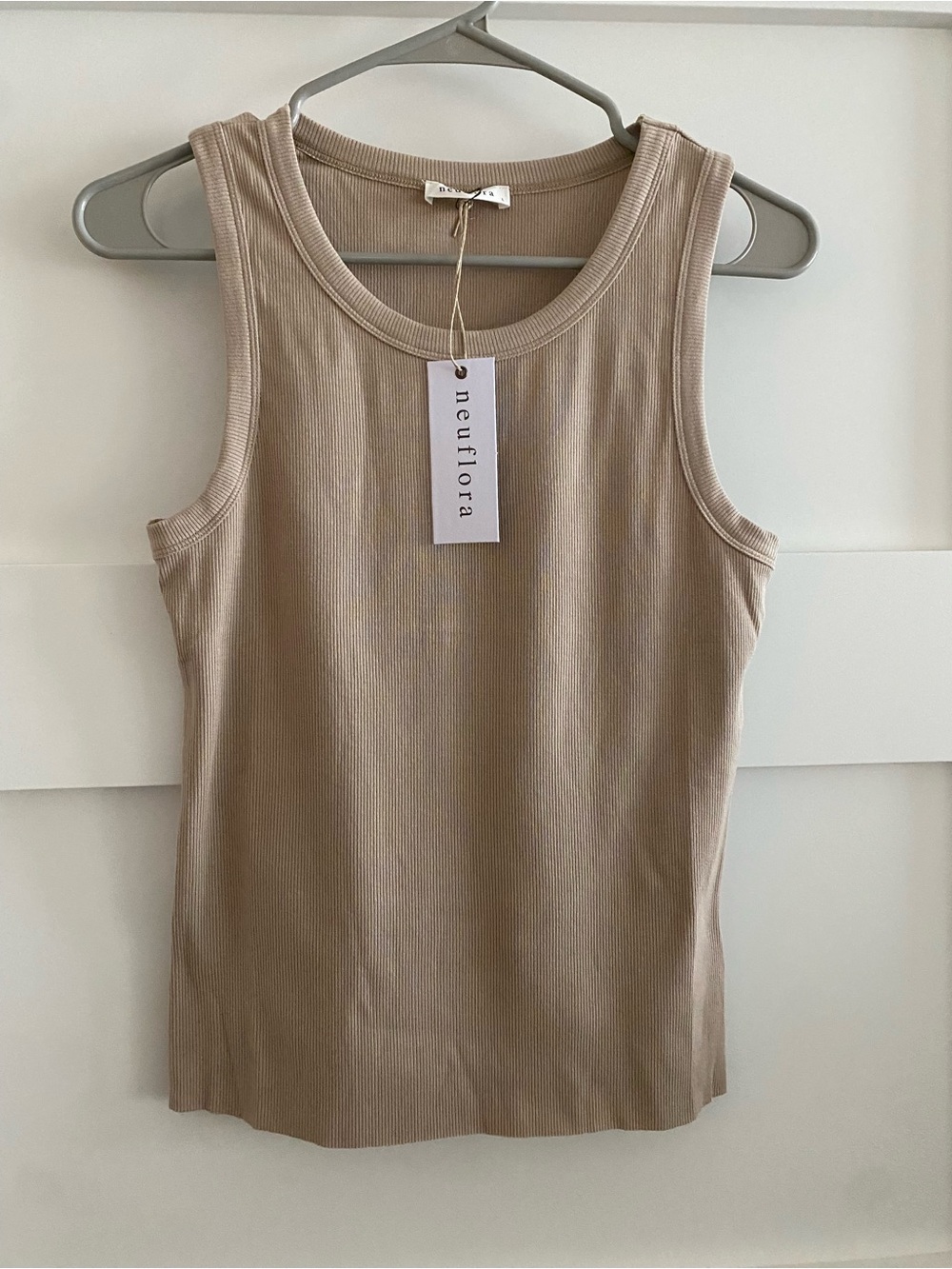 Neuflora Sleeveless Ribbed Tank Top in Taupe